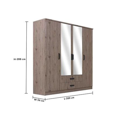 Raymond 4 Door Wardrobe - Summer Oak -2 Year Warranty