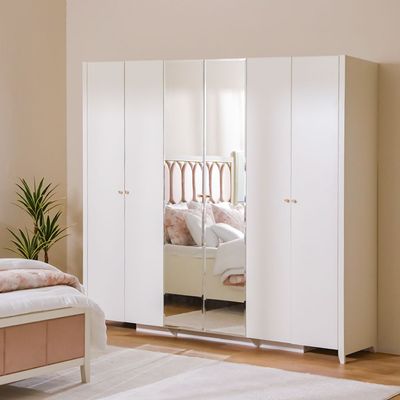 Hernan 6 Door Wardrobe - White Glossy / Golden