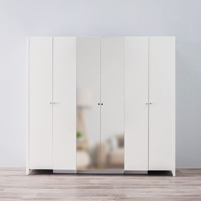 Hernan 6 Door Wardrobe - White Glossy / Golden
