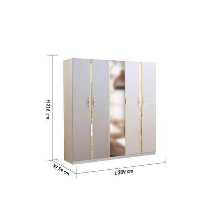 Helen Five door Wardrobe  - Grey / Gold