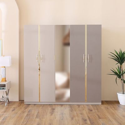 Helen Five door Wardrobe  - Grey / Gold