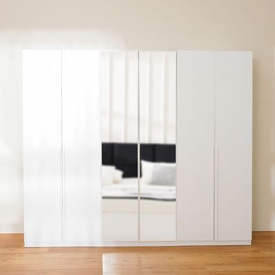 Serenity 6-Door Wardrobe - White - With 2-Year Warranty