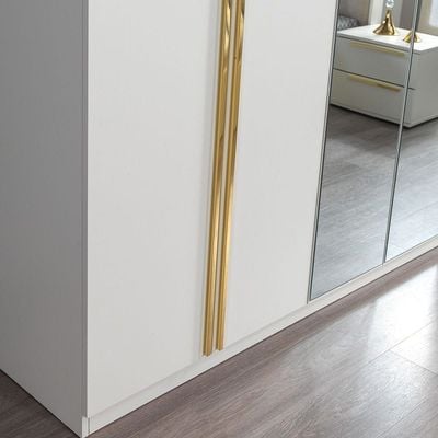 Serenity 6-Door Wardrobe - Mud Cream/Golden - With 2-Year Warranty