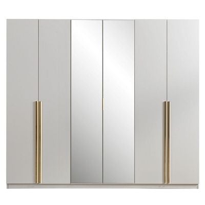 Serenity 6-Door Wardrobe - Mud Cream/Golden - With 2-Year Warranty