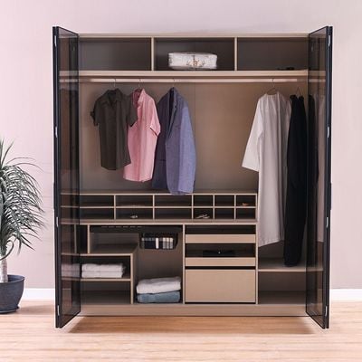 Defne 2-Meter Wardrobe - Cream/Black - With 2-Year Warranty