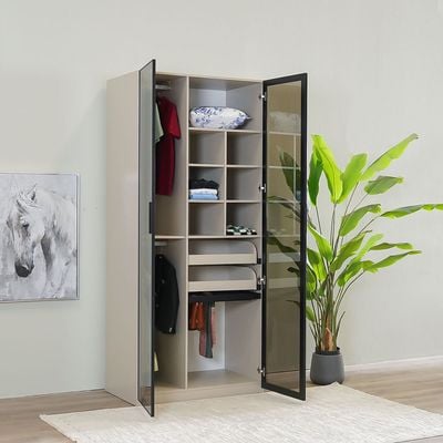 Defne 1-Meter Wardrobe - Cream/Black - With 2-Year Warranty