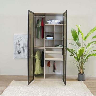 Defne 1-Meter Wardrobe - Cream/Black - With 2-Year Warranty