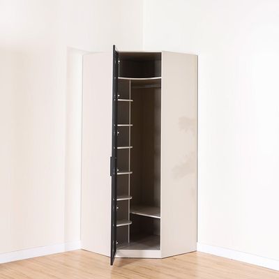 Defne Corner Wardrobe - Cream/Black - With 2-Year Warranty