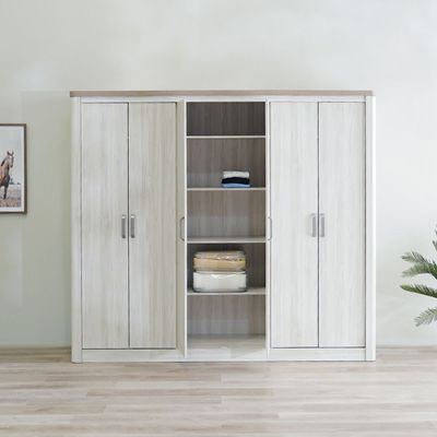 Olivos 6-Door Wardrobe - Ash Grey/Oak - With 2-Year Warranty