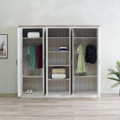 Olivos 6-Door Wardrobe - Ash Grey/Oak - With 2-Year Warranty