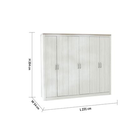 Olivos 6-Door Wardrobe - Ash Grey/Oak - With 2-Year Warranty