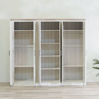 Olivos 6-Door Wardrobe - Ash Grey/Oak - With 2-Year Warranty