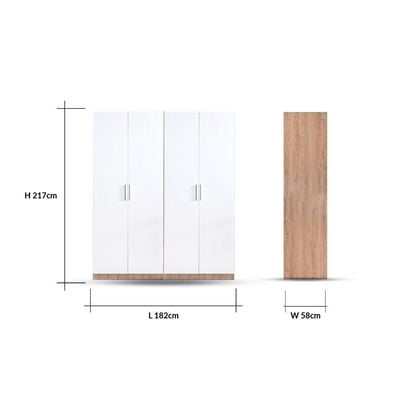 New Allano 4-Door Wardrobe - Dark Oak/White - With 2-Year Warranty