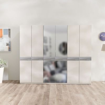 Hugo 6-Door Wardrobe - White/Grey - With 2-Year Warranty