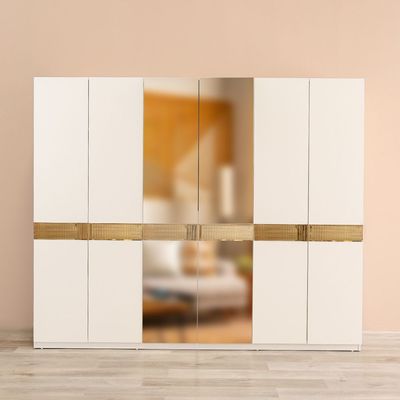 Hugo 6-Door Wardrobe – Beige/Golden - With 2-Year Warranty