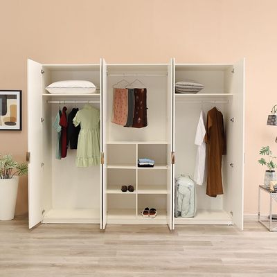 Hugo 6-Door Wardrobe – Beige/Golden - With 2-Year Warranty