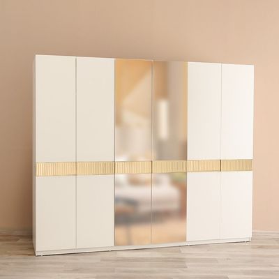 Hugo 6-Door Wardrobe – Beige/Golden - With 2-Year Warranty