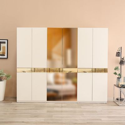 Hugo 6-Door Wardrobe – Beige/Golden - With 2-Year Warranty