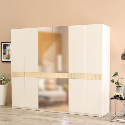 Hugo 6-Door Wardrobe – Beige/Golden - With 2-Year Warranty