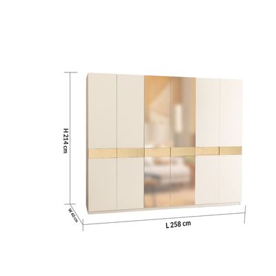 Hugo 6-Door Wardrobe – Beige/Golden - With 2-Year Warranty