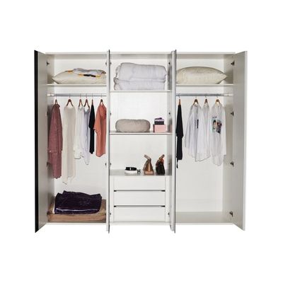 Palomeze 6-Door Wardrobe - White/Black - With 2-Year Warranty