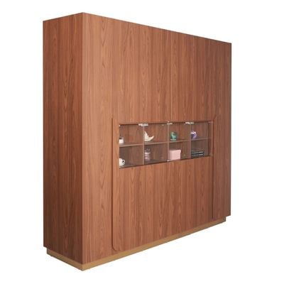 Ronin 6-Door Wardrobe with Shelf & LED - Walnut/Golden - With 2-Year Warranty