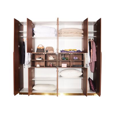 Ronin 6-Door Wardrobe with Shelf & LED - Walnut/Golden - With 2-Year Warranty