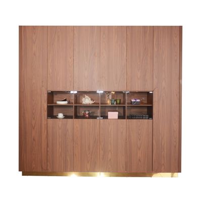 Ronin 6-Door Wardrobe with Shelf & LED - Walnut/Golden - With 2-Year Warranty
