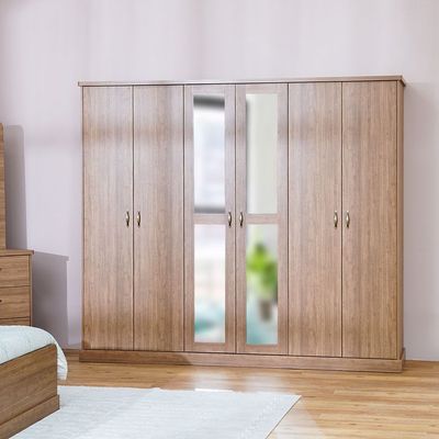 Zirco 6-Door Wardrobe - Brown Oak - With 2-Year Warranty