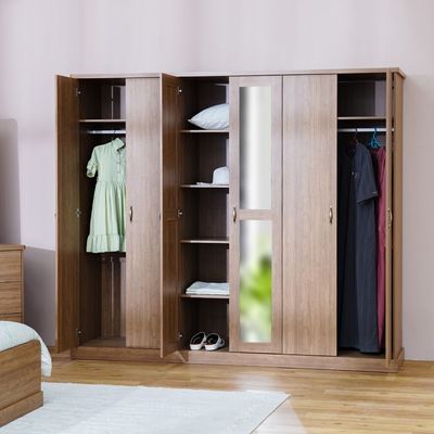 Zirco 6-Door Wardrobe - Brown Oak - With 2-Year Warranty