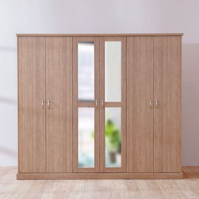 Zirco 6-Door Wardrobe - Brown Oak - With 2-Year Warranty