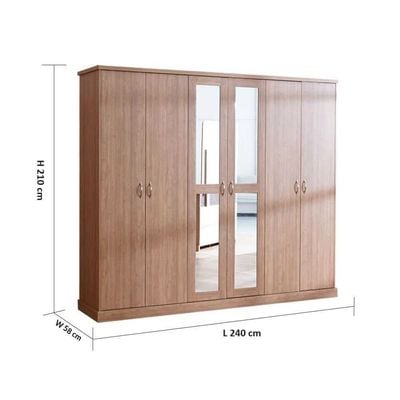 Zirco 6-Door Wardrobe - Brown Oak - With 2-Year Warranty