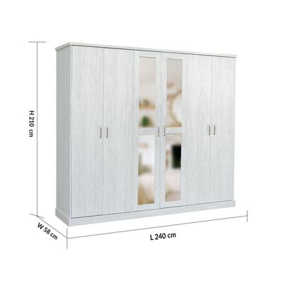 Zirco 6-Door Wardrobe - White Oak - With 2-Year Warranty