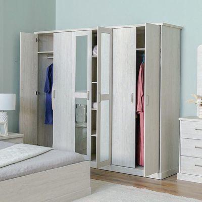 Zirco 6-Door Wardrobe - White Oak - With 2-Year Warranty