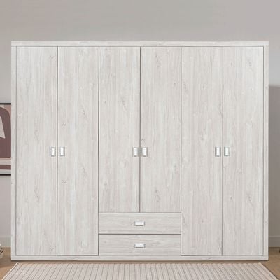 Tisley 6-Door Wardrobe - Light Oak/White Faux Marble - With 2-Year Warranty