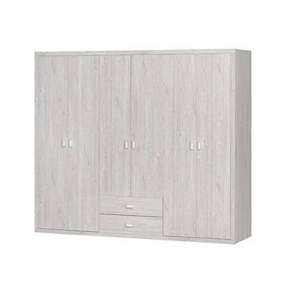 Tisley 6-Door Wardrobe - Light Oak/White Faux Marble - With 2-Year Warranty