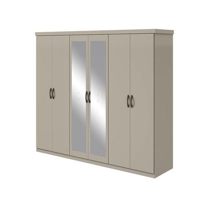 Chloe 6-Door Wardrobe with Mirrors - Taupe - With 2-Year Warranty