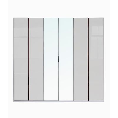 Santelmo 6-Door Wardrobe with Mirror - High Gloss Light Grey - With 2-Year Warranty