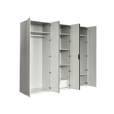 Santelmo 6-Door Wardrobe with Mirror - High Gloss Light Grey - With 2-Year Warranty