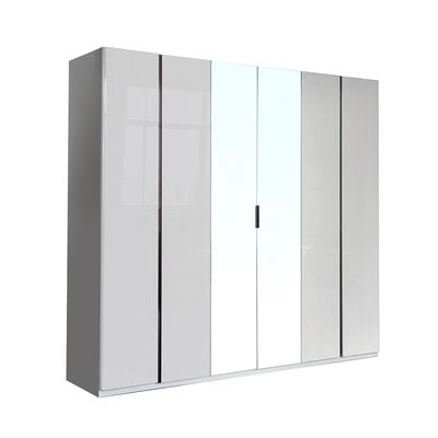 Santelmo 6-Door Wardrobe with Mirror - High Gloss Light Grey - With 2-Year Warranty