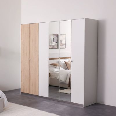 Frazer  6 Door Wardrobe w/ 2 inner drawers - White/Natural oak