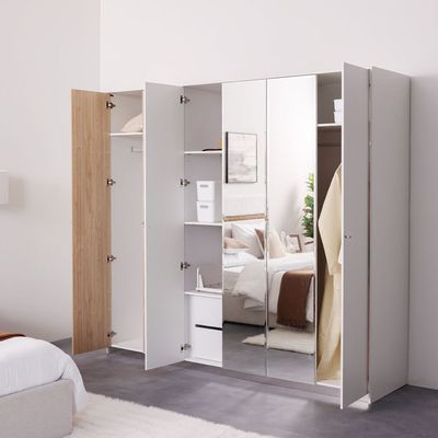 Frazer  6 Door Wardrobe w/ 2 inner drawers - White/Natural oak