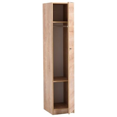 Multipurpose 1-Door Tall Wardrobe with Deep & Thick Panels - Oak - With 2-Year Warranty