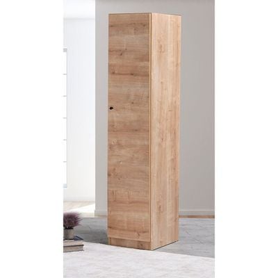 Multipurpose 1-Door Tall Wardrobe with Deep & Thick Panels - Oak - With 2-Year Warranty