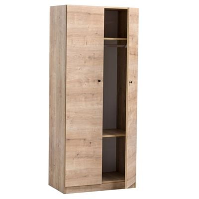 Multipurpose 2-Door Tall Wardrobe Deep & Thick Panel - Oak - With 2-Year Warranty