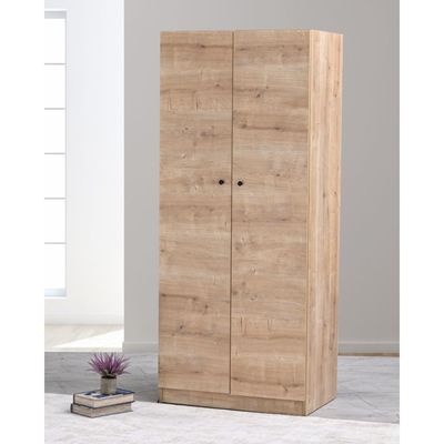 Multipurpose 2-Door Tall Wardrobe Deep & Thick Panel - Oak - With 2-Year Warranty