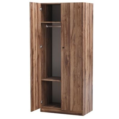 Multipurpose 2-Door Tall Wardrobe with Deep & Thick Panels - Walnut - With 2-Year Warranty