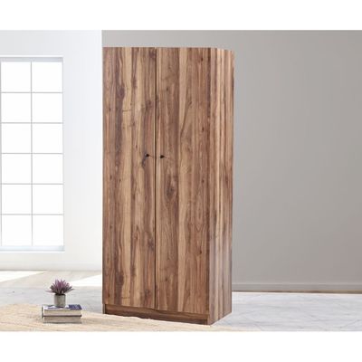 Multipurpose 2-Door Tall Wardrobe with Deep & Thick Panels - Walnut - With 2-Year Warranty