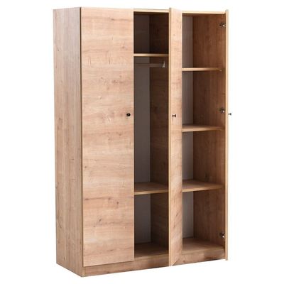 Multipurpose 3-Door Tall Wardrobe with Deep & Thick Panel - Oak - With 2-Year Warranty