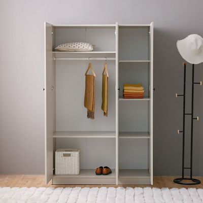 Multipurpose 3 Door Tall Wardrobe Deep & Thick Panel - Grey